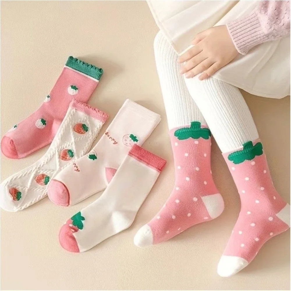 Girls Polychrome Strawberries Whimsical Socks 6-8 Durable Casual Pastel 5 Pairs‎